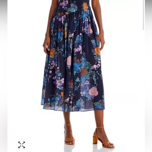 Vince Floral Midi Skirt - Navy and Multicolor